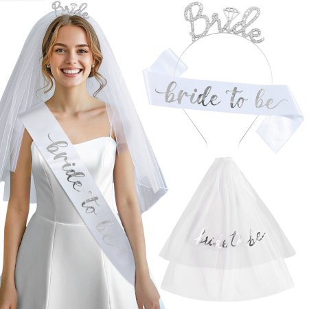طقم العروسBride to be (وشاح +طرحة+طوق شعر)